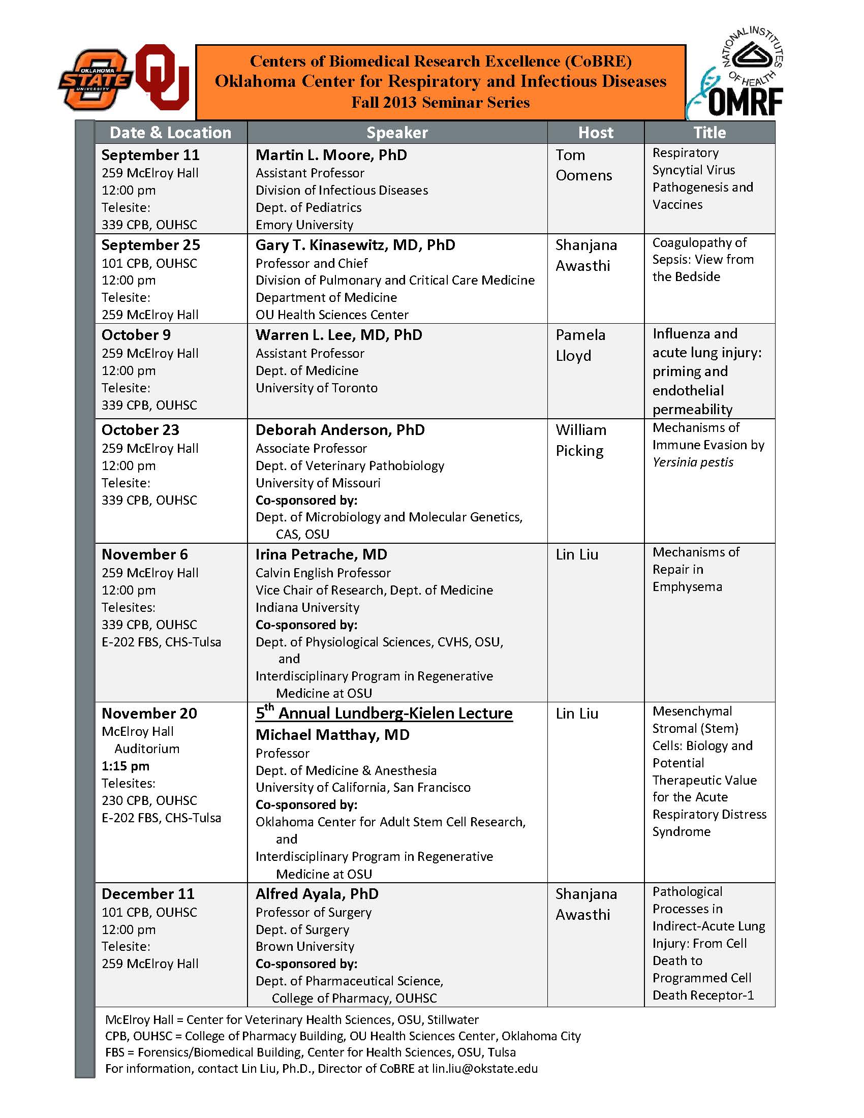 fall 13 seminar schedule