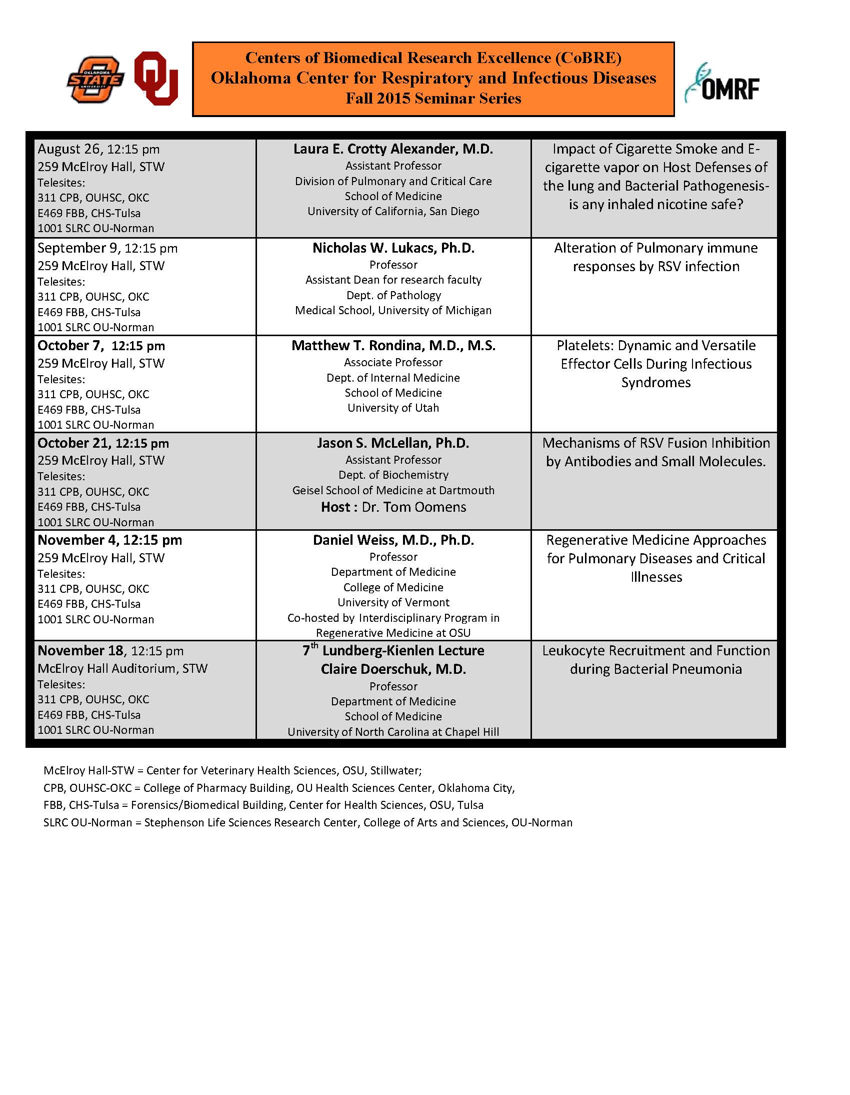 fall 15 seminar schedule