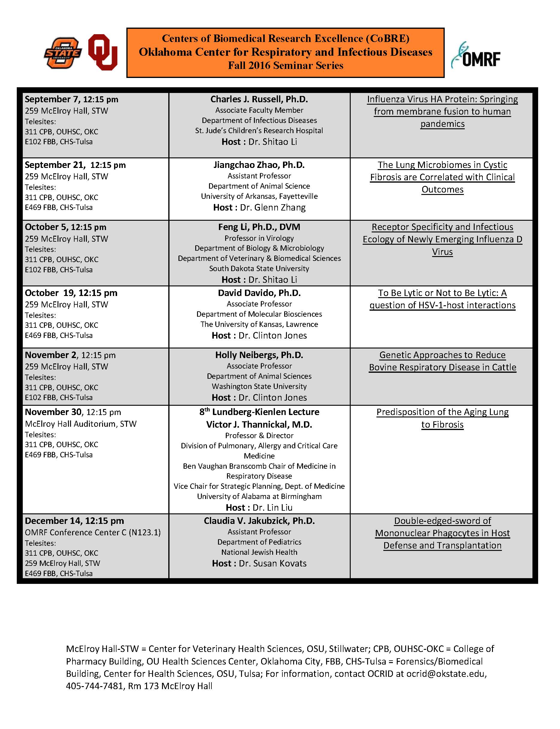 fall 16 seminar schedule