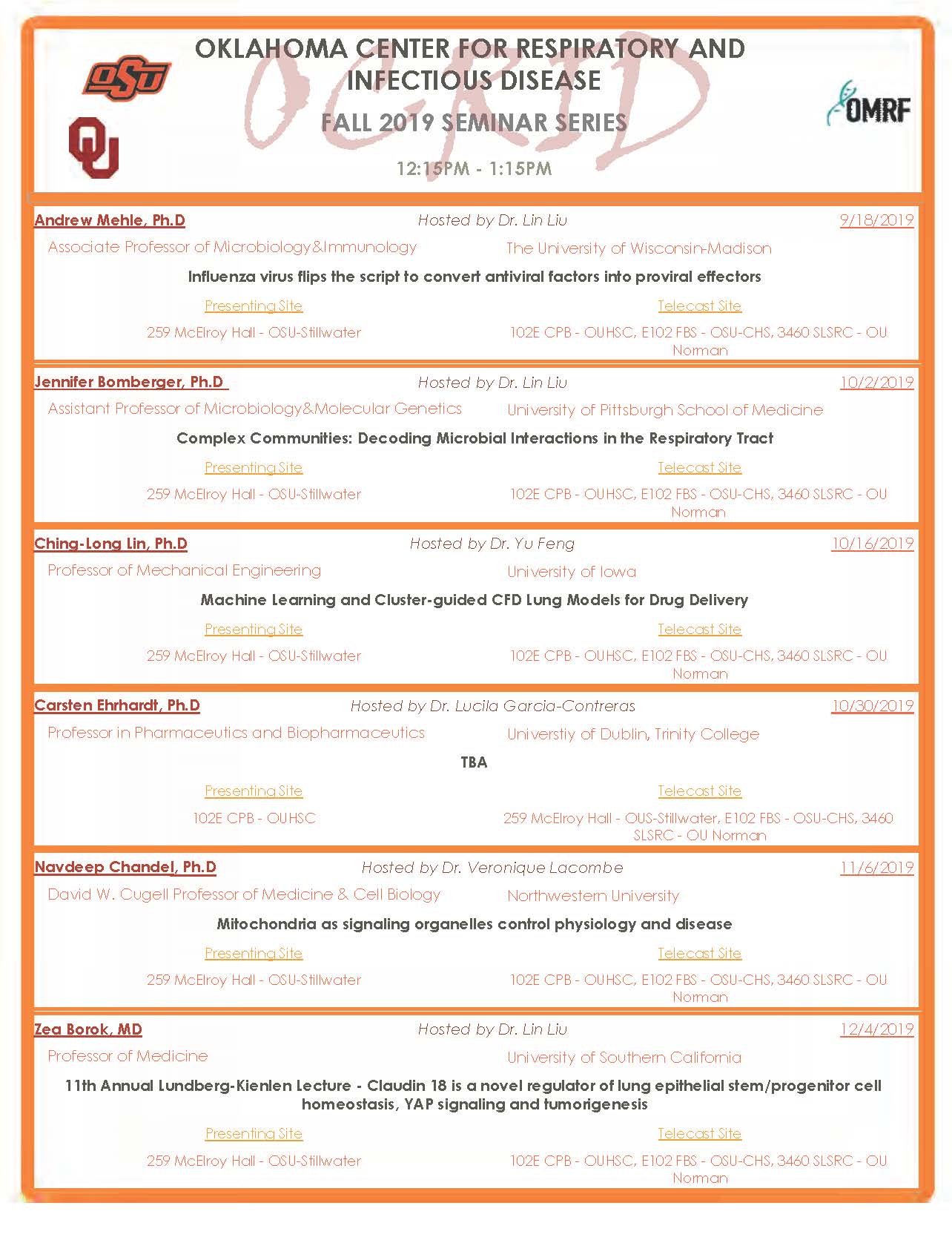 fall 19 seminar schedule