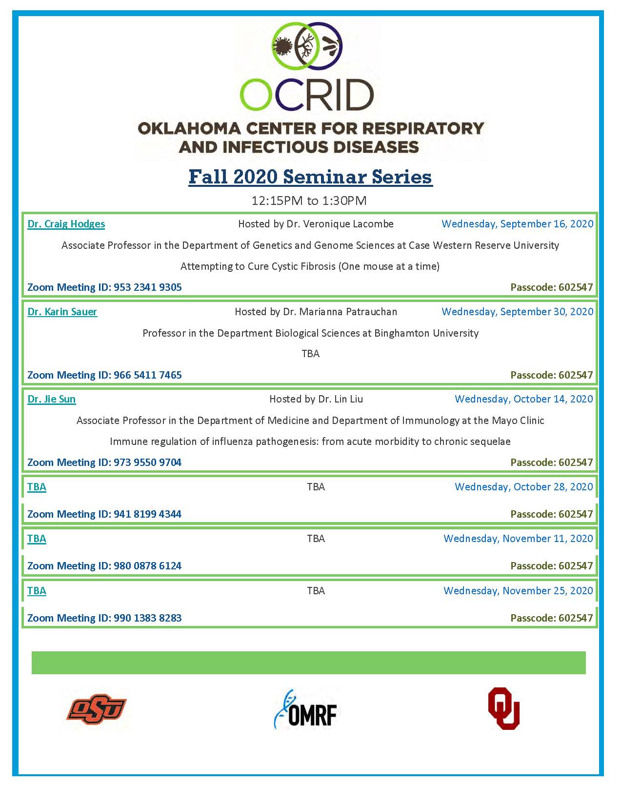 fall 20 seminar schedule