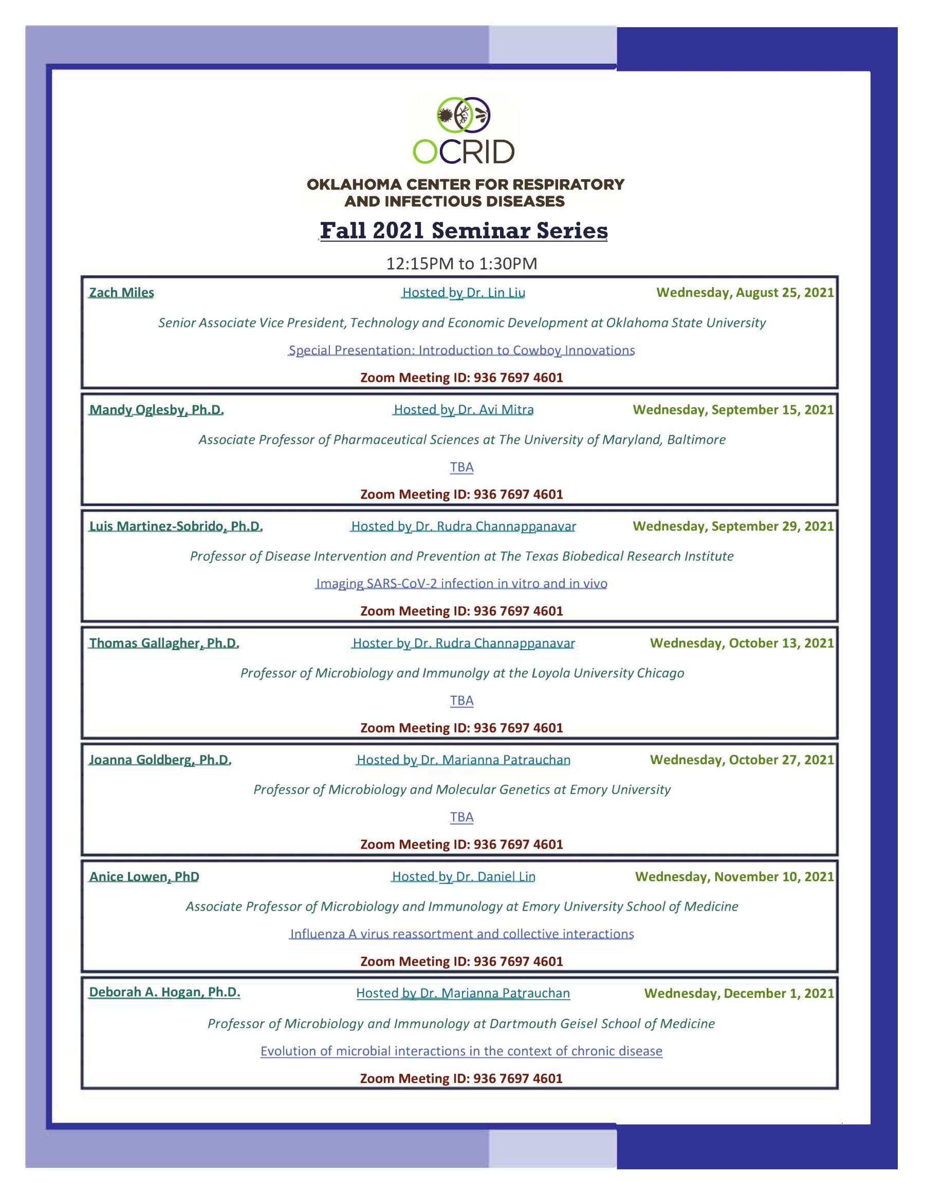 OCRID Fall 2021 Seminar Schedule