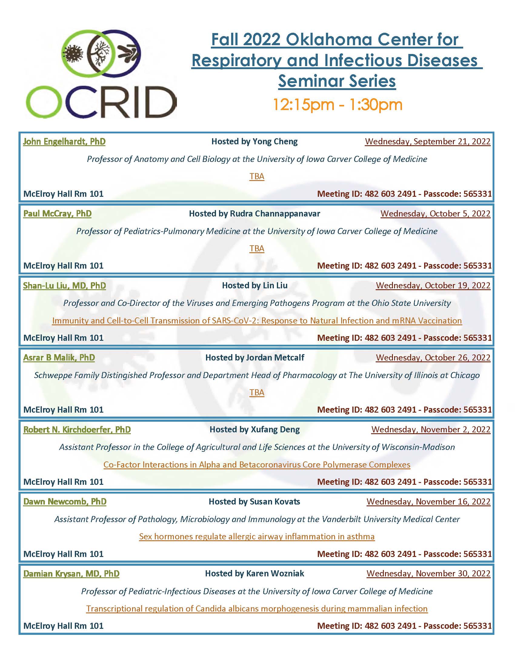 2022 Seminar Schedule
