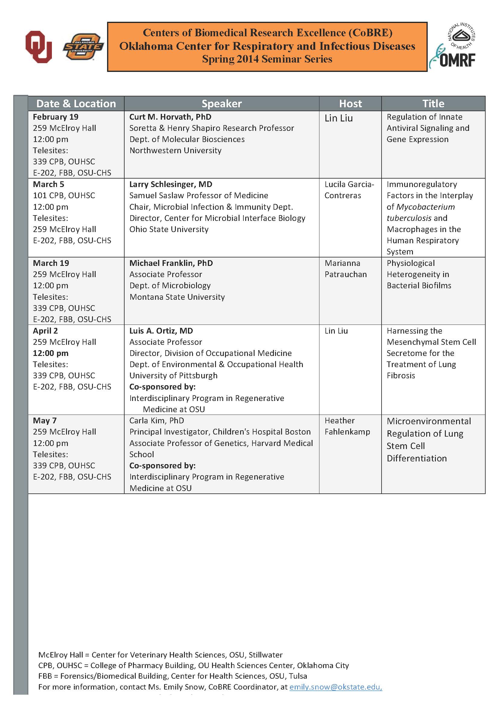 spring 14 seminar schedule