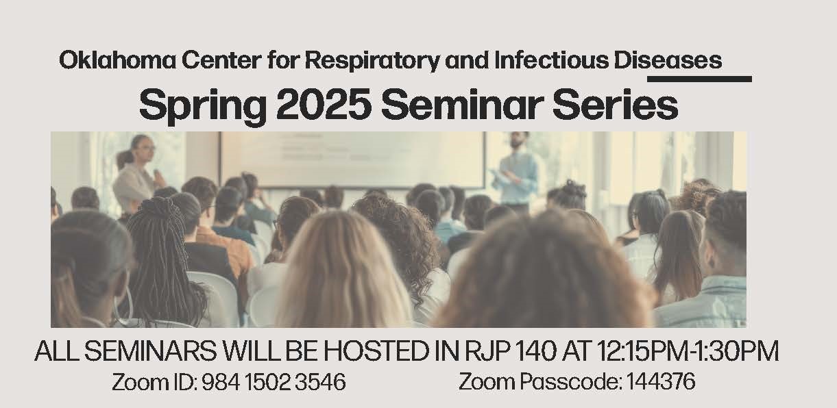 Grey background with photo of seminar with people facing away from the camera with text reading "OCRID Spring 2025 Seminar Series"