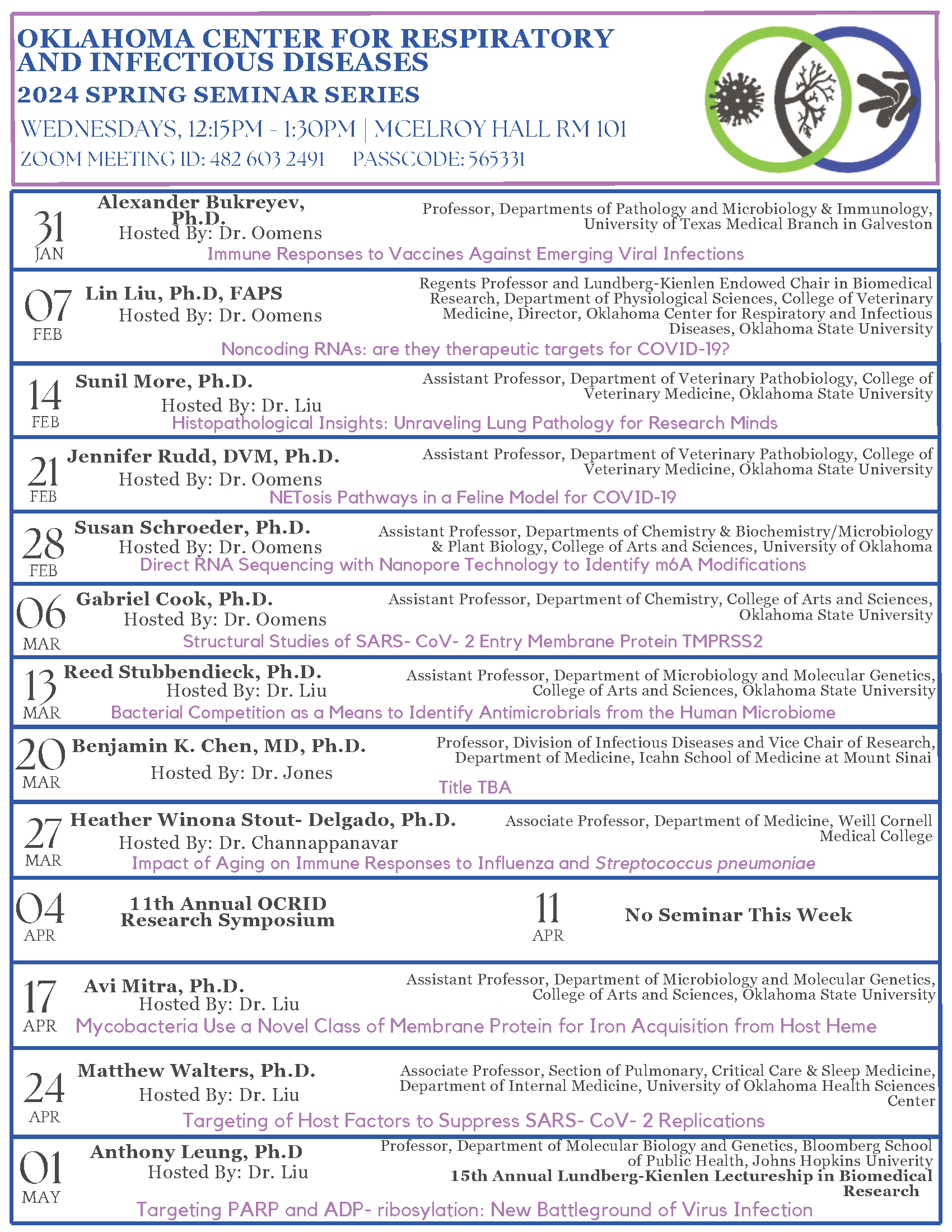 image of the OCRID spring 2024 seminar schedule